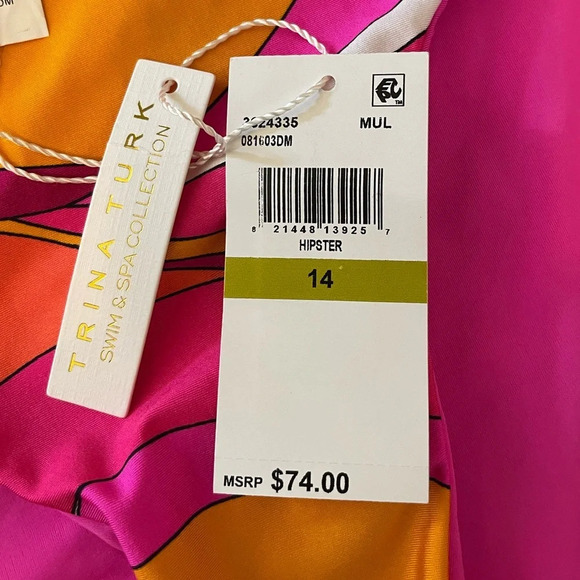 NWT! Women’s TRINA TURK Vivid Vista Printed Shirred high waist bikini bottoms 14 - Picture 5 of 6